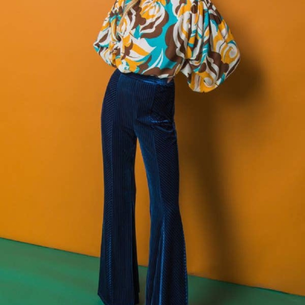 High Waisted Striped Velvet Pants